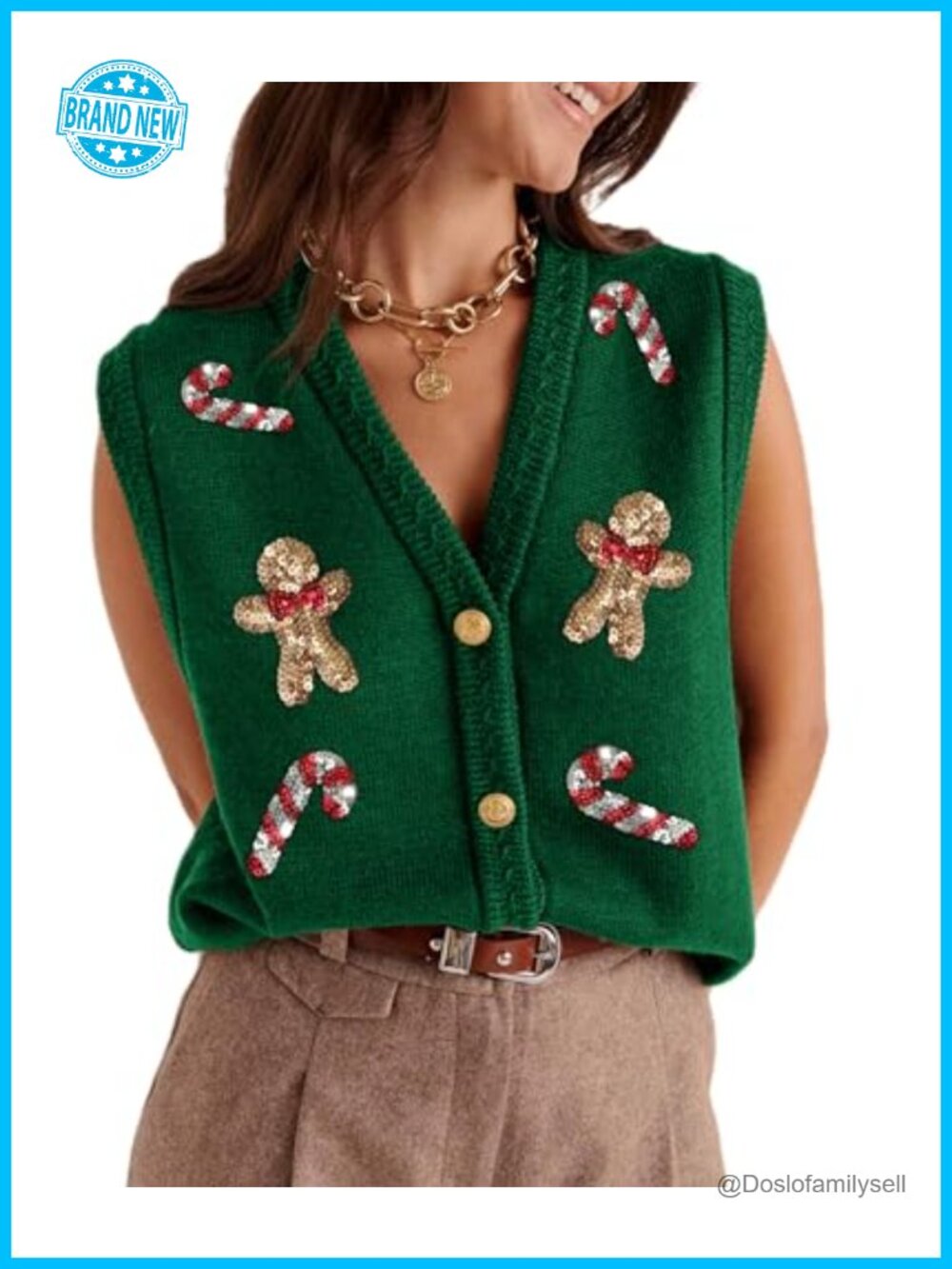 Sleeveless V-Neck Christmas Graphic Sweater Vest